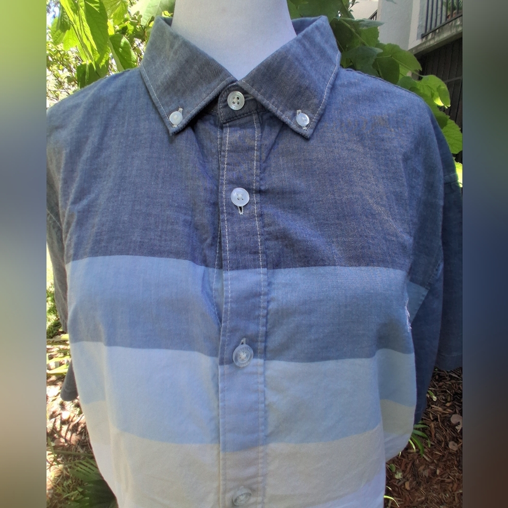 🔥Original Penguin Blue White Casual Button Down Shirt Size XL EUC - Picture 7 of 9
